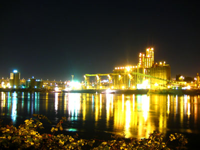 Grain Elevators, Willamette River at Night