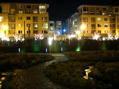Tanner Springs Park, The Lexis Condos at Night